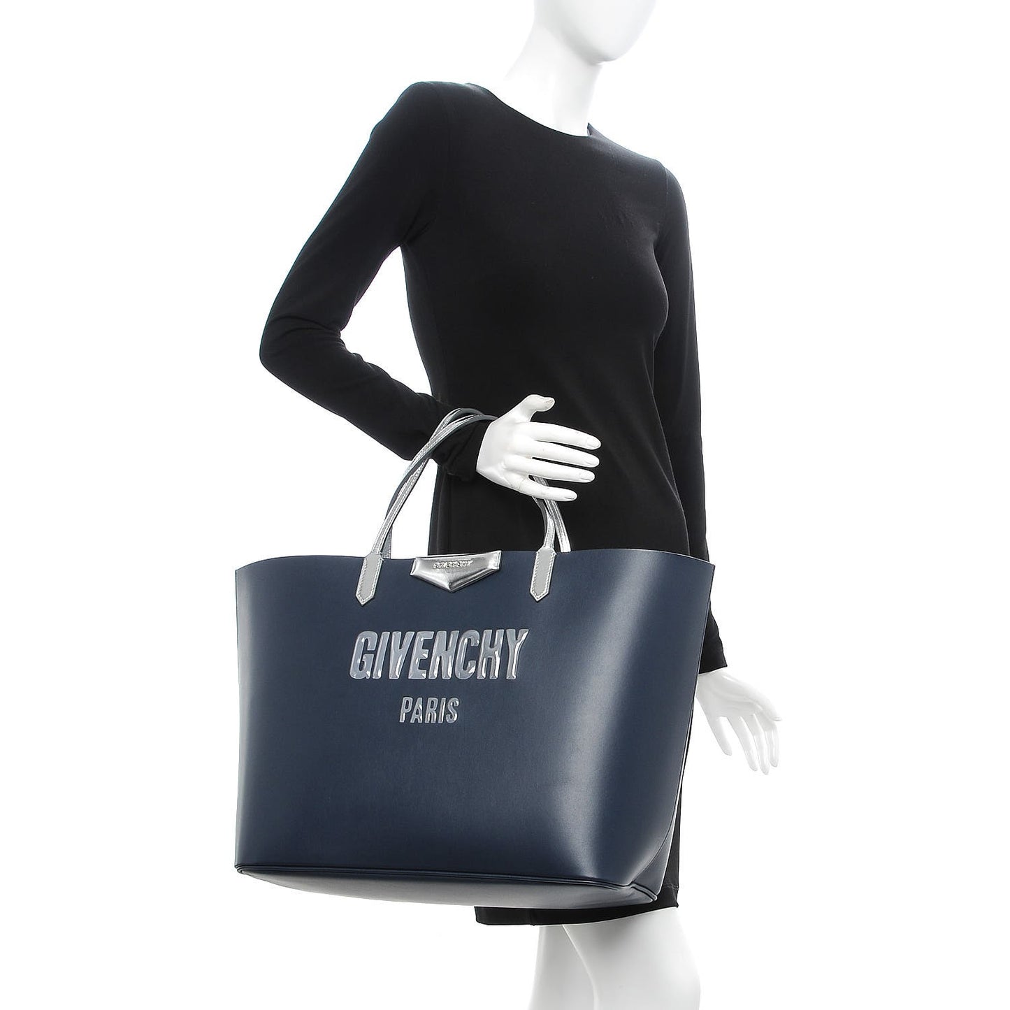 Calfskin Large Antigona Tote Night Blue Silver