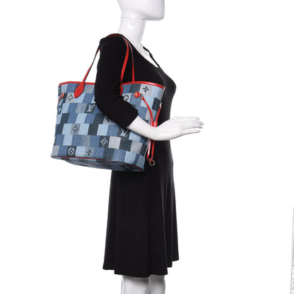 Louis Vuitton Denim Damier Monogram Patchwork Neverfull Blue Rouge 2 of 10