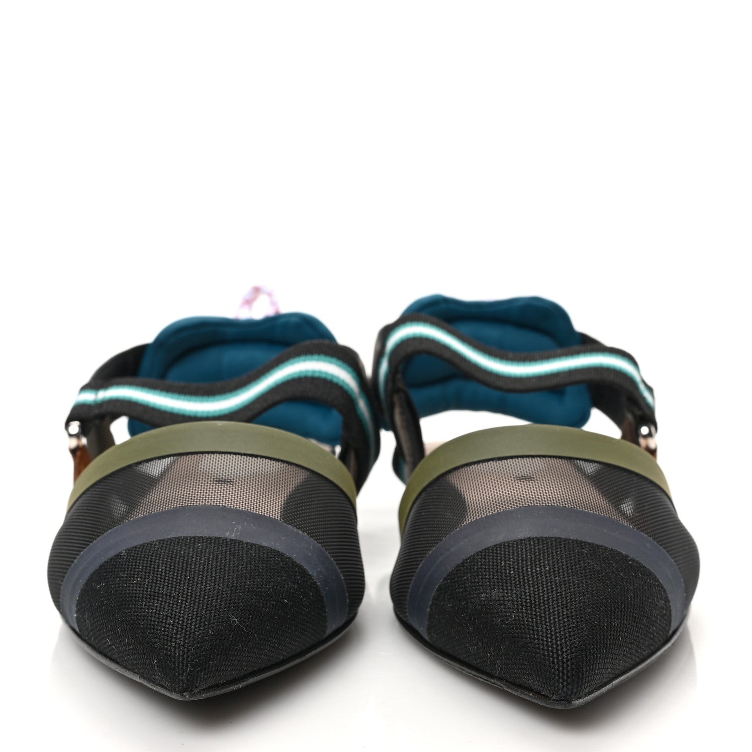 Fendi Technical Mesh Canvas Colibri Slingback Ballerina Flats 35 Black Verde Military 2 of 8