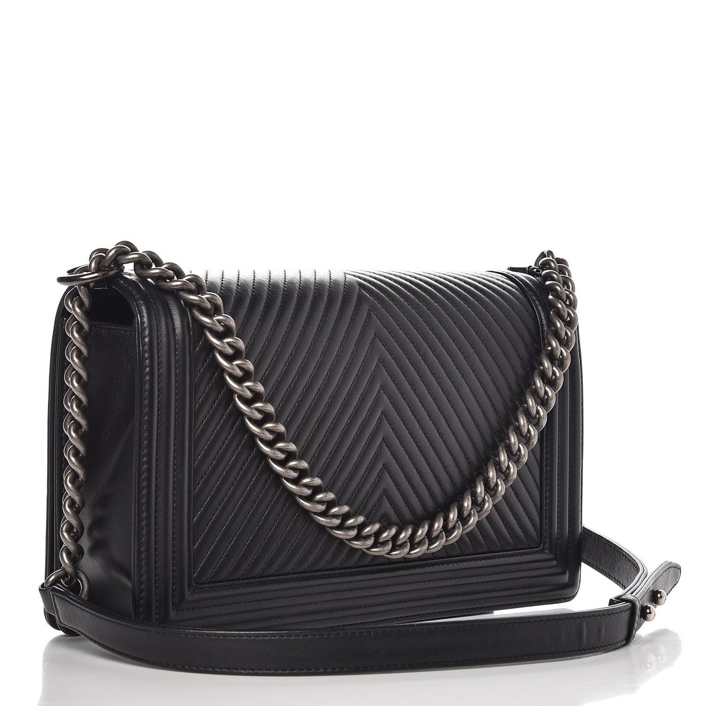 Calfskin Chevron Quilted New Medium Boy Flap Black