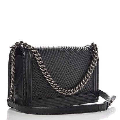 Chanel Calfskin Chevron Quilted New Medium Boy Flap Black 3 of 8