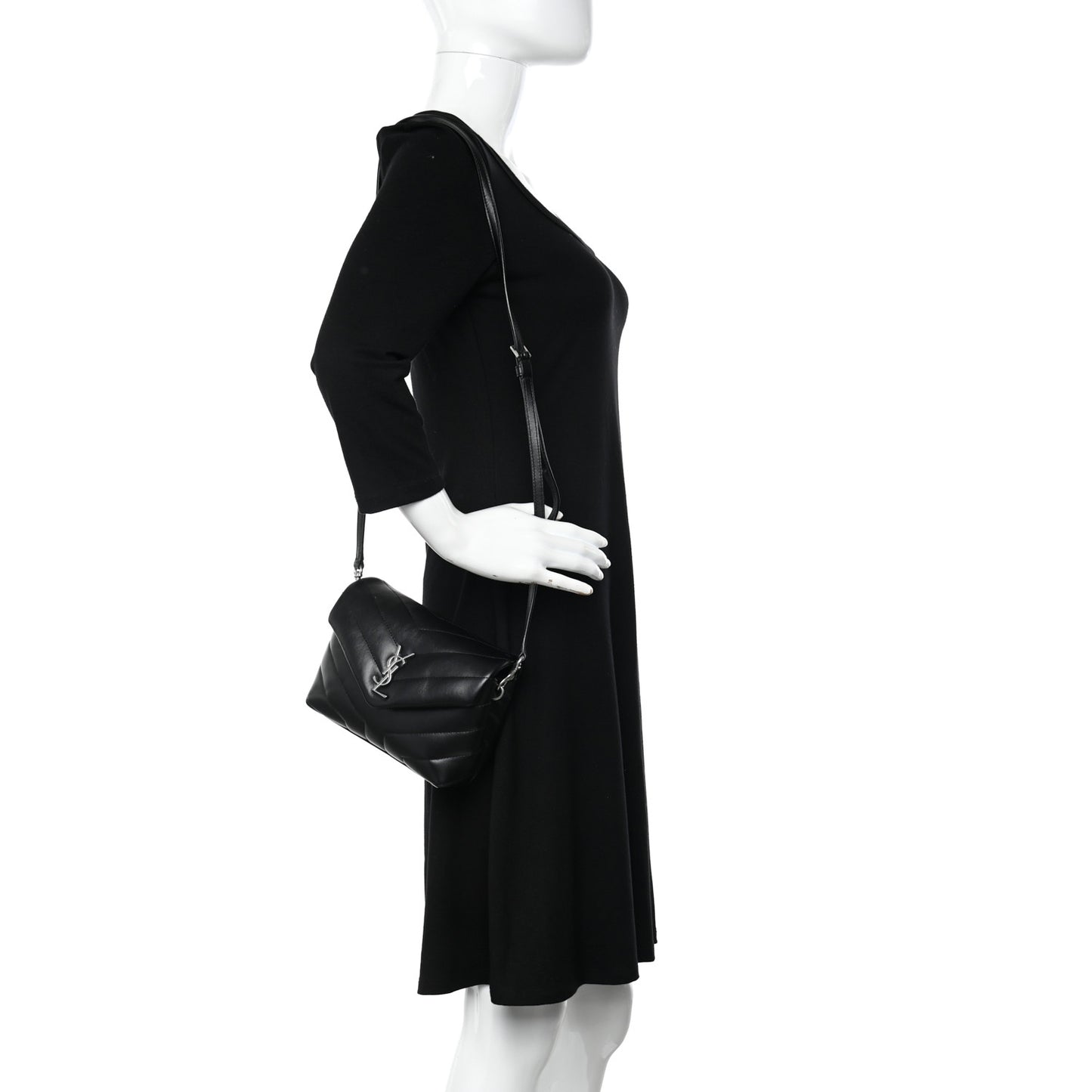 Calfskin Y Quilted Monogram Toy Loulou Crossbody Bag Black