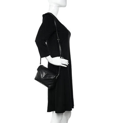 Saint Laurent Calfskin Y Quilted Monogram Toy Loulou Crossbody Bag Black 2 of 10