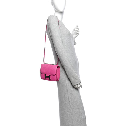 Hermes Matte Alligator Constance 18 Rose Shocking 2 of 10