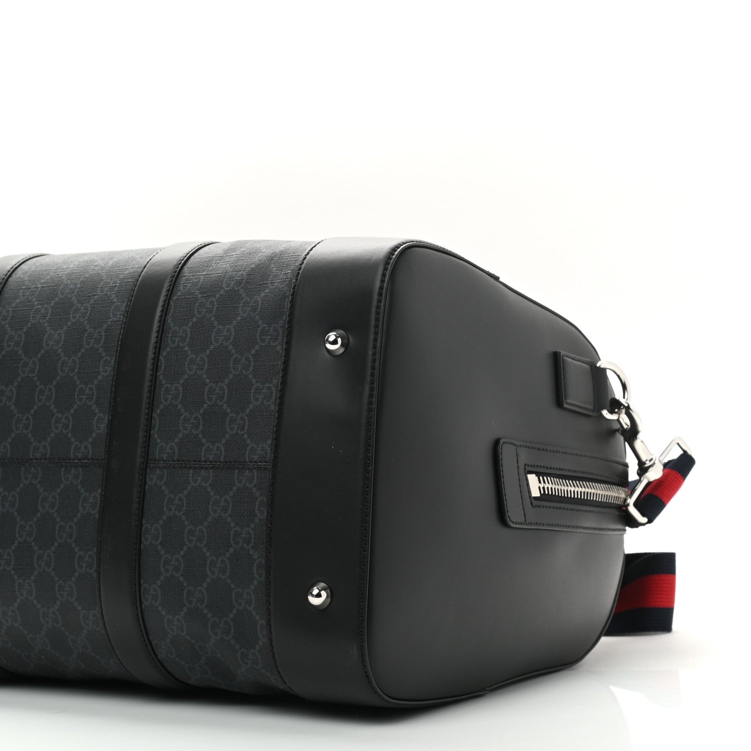 Gucci Soft GG Supreme Monogram Appia Calfskin Web Medium Carry On Duffle Bag Black Grey 9 of 13