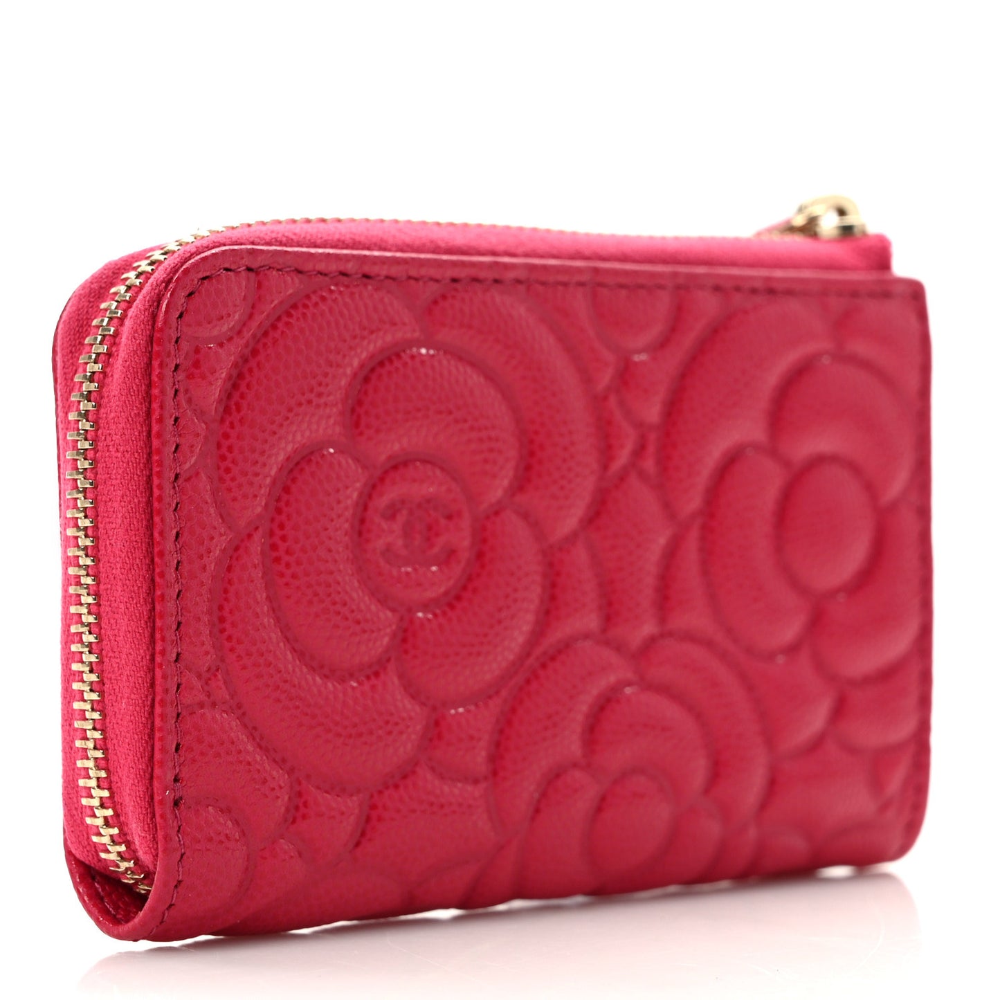 Caviar Camellia Embossed Key Holder Case Fuchsia