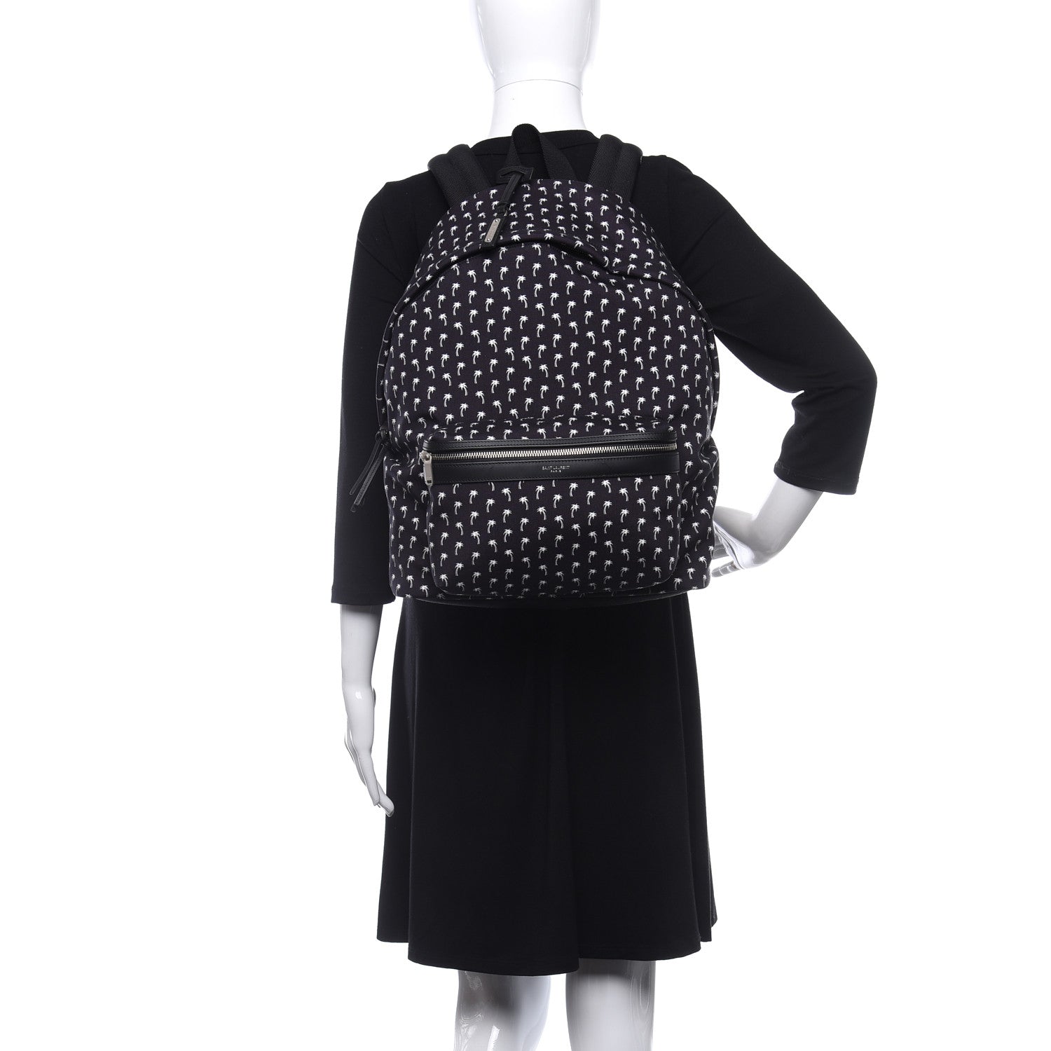 Saint Laurent Canvas Palm Tree Print City Backpack Black White 2 of 9
