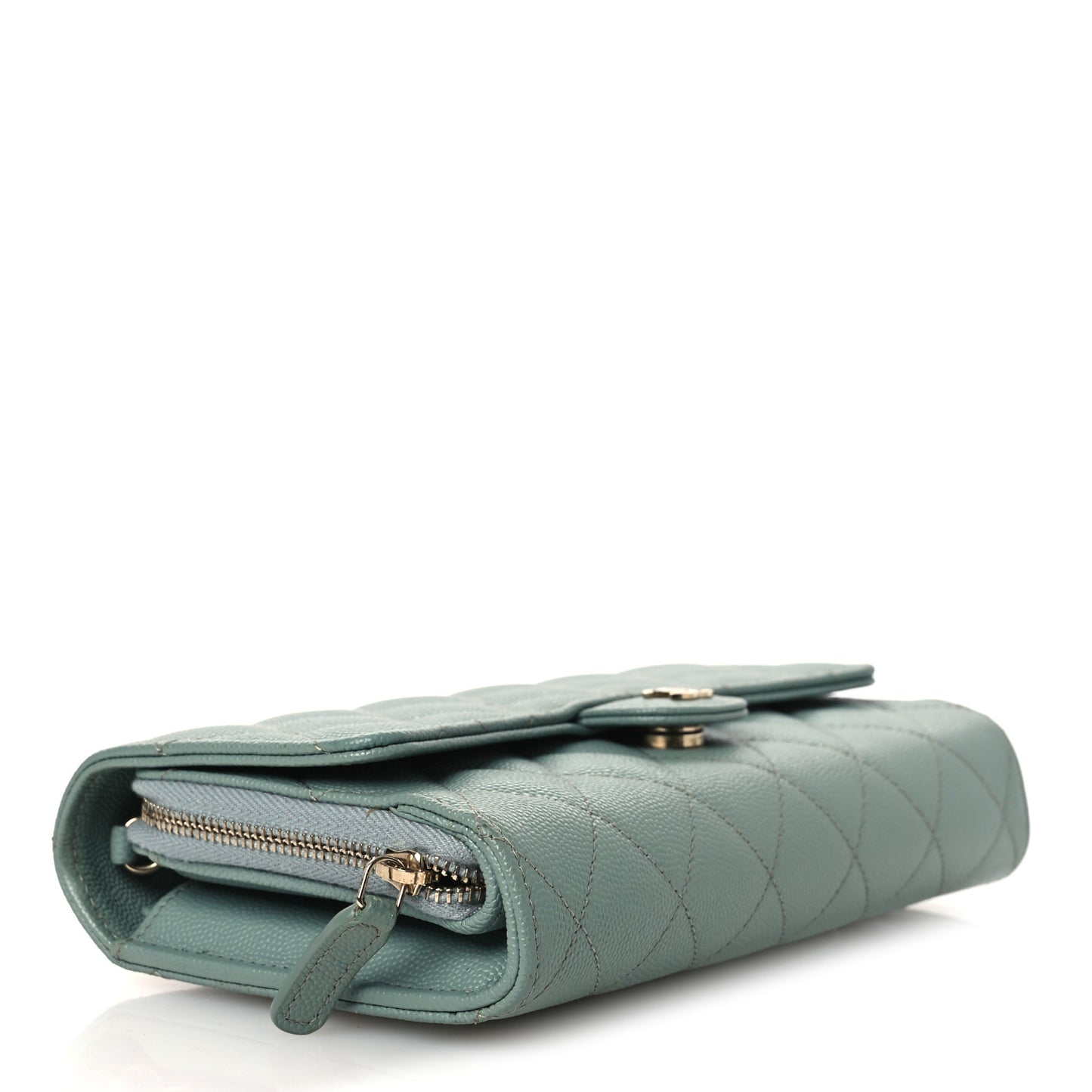 Caviar Quilted Phone Holder Wallet on Removable Chain Light Blue