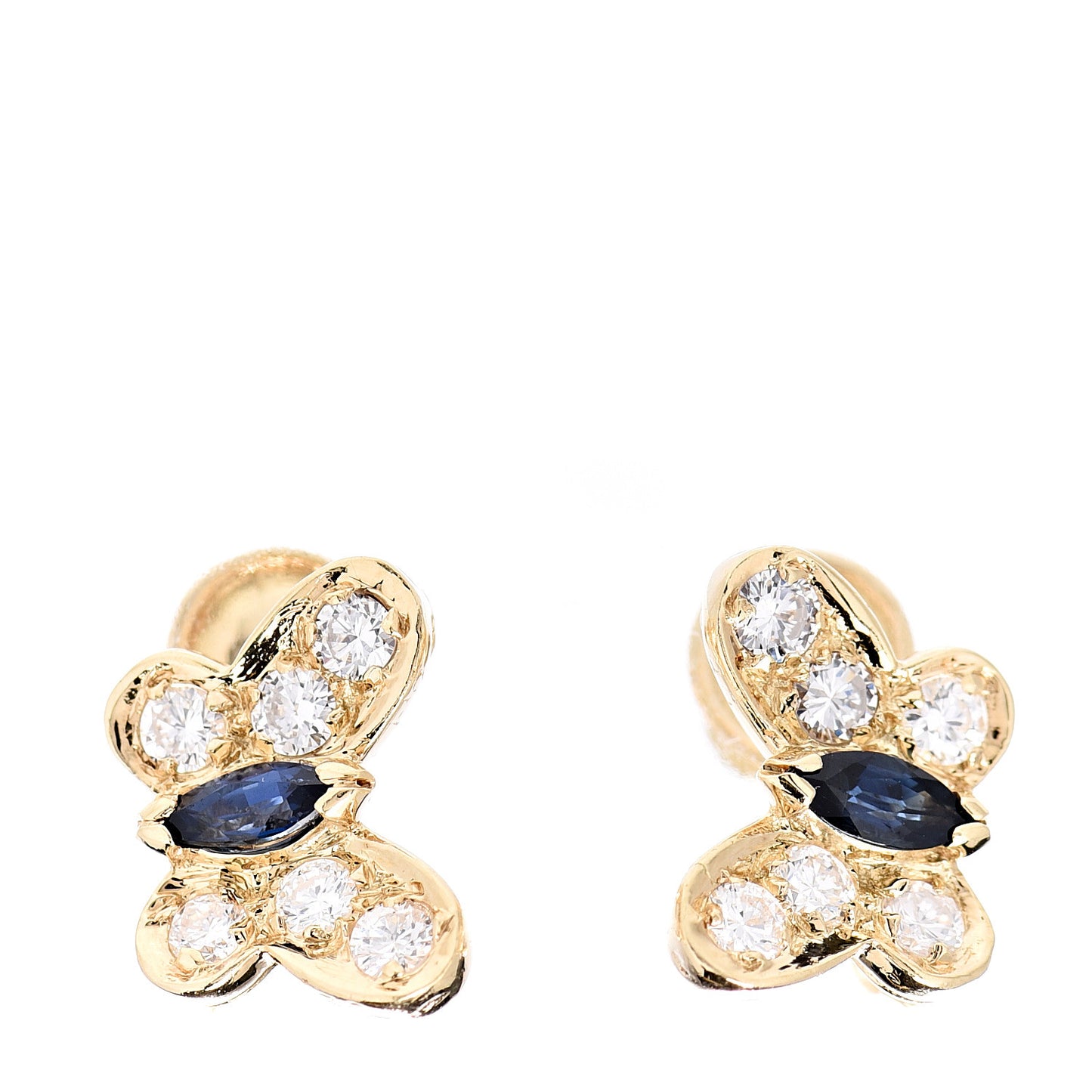 18K Yellow Gold Diamond Sapphire Butterfly Earrings