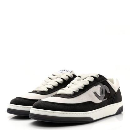 Chanel Suede Kidskin Womens CC Sneakers 39 Black White 3 of 11