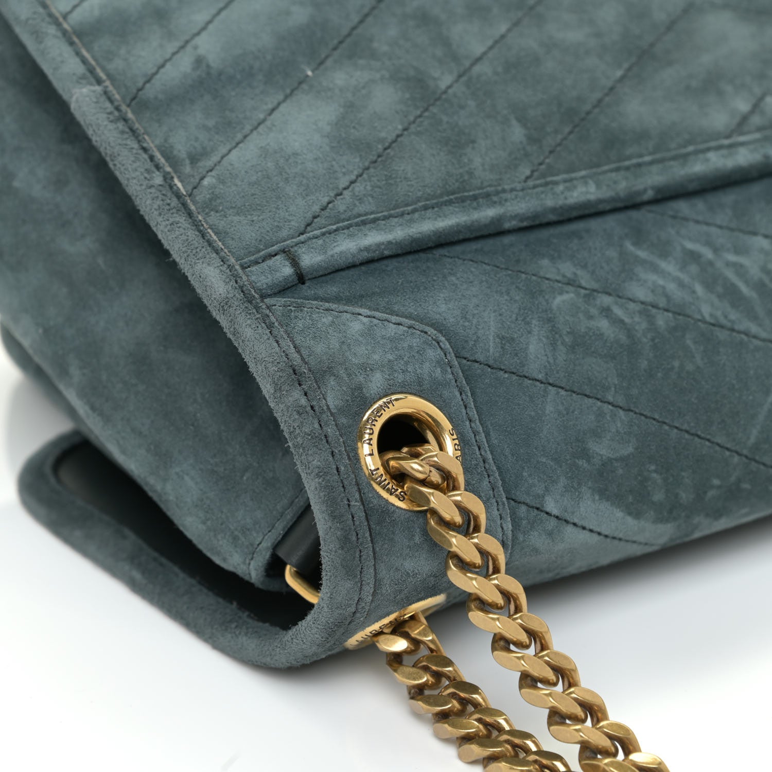 Saint Laurent Suede Monogram Medium Niki Chain Satchel Green 23 of 23