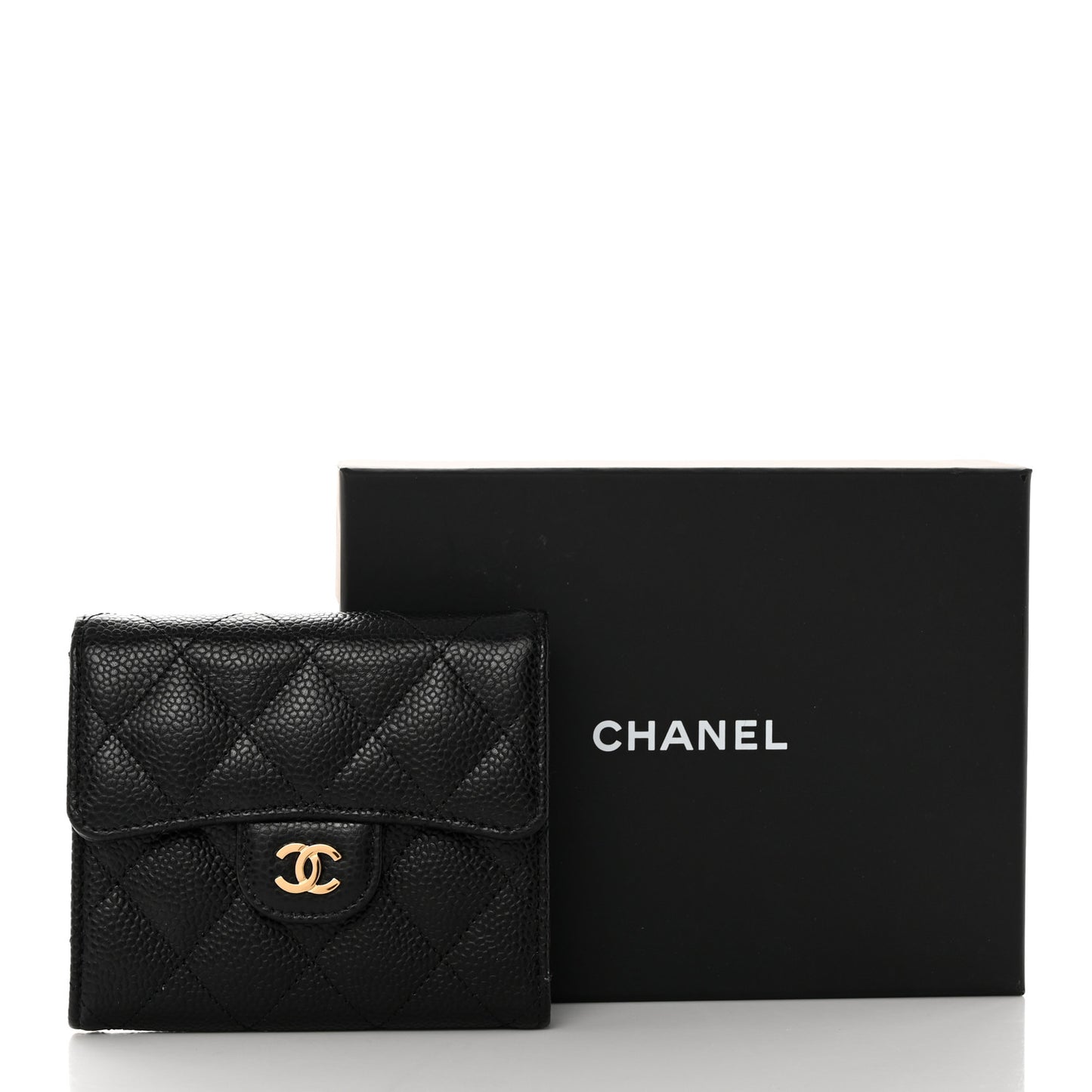 Caviar Quilted Compact Flap Wallet Black