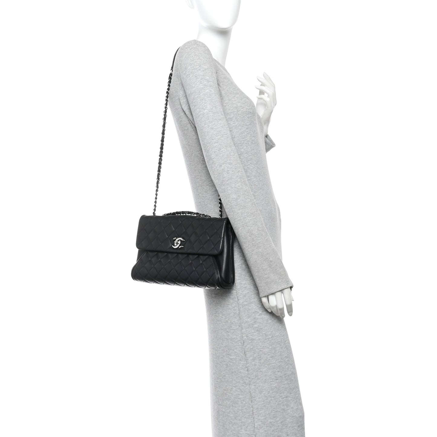 Calfskin Quilted Fold Up Again Flap Bag Black