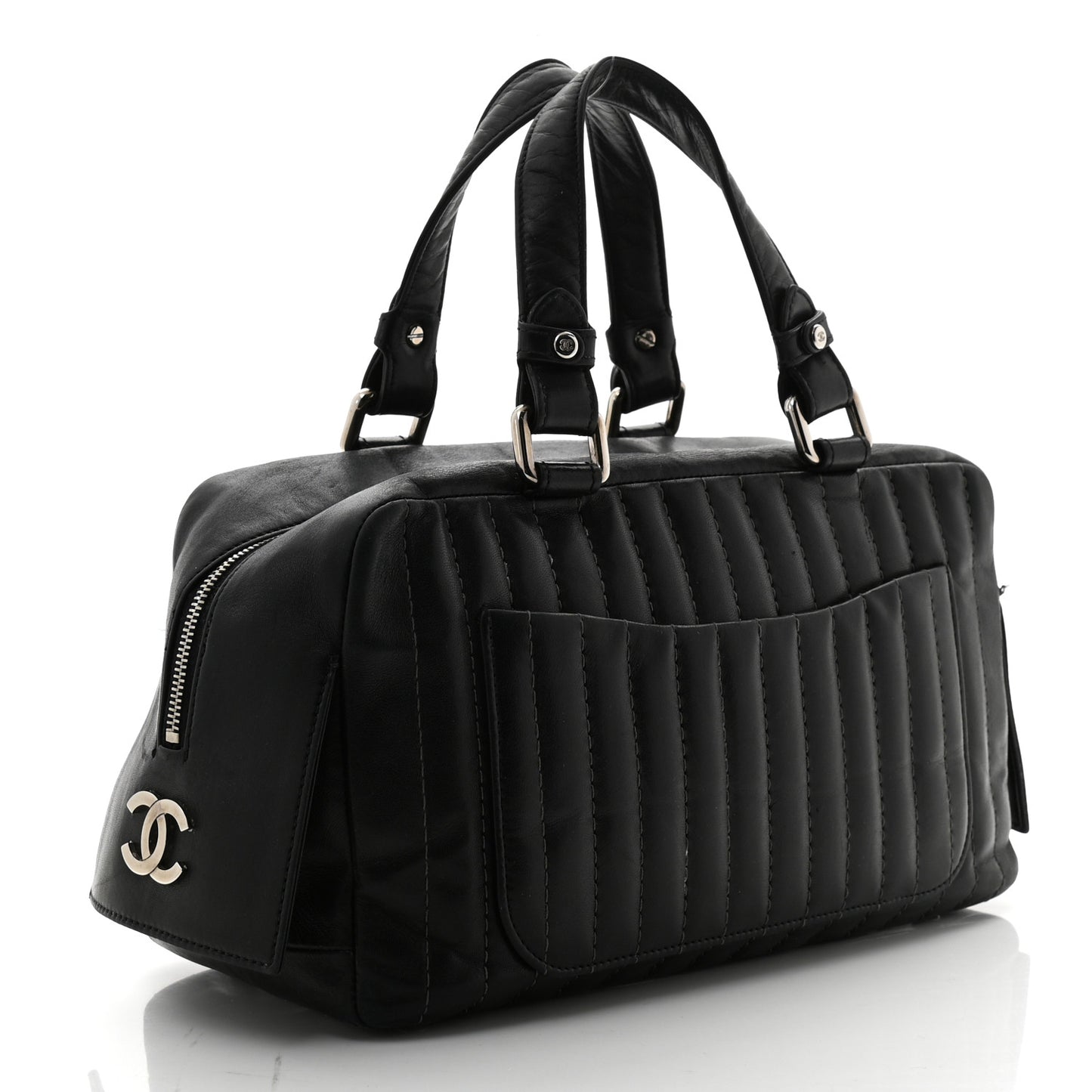 Lambskin Vertical Quilted Mademoiselle Satchel Black