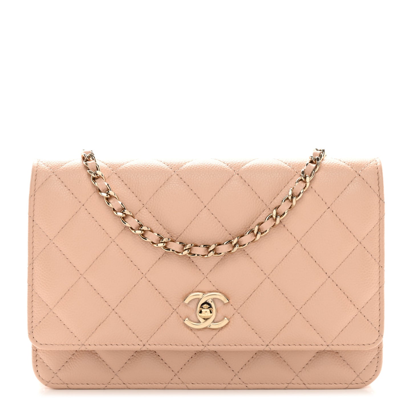Caviar Quilted Bow Wallet On Chain WOC Light Beige
