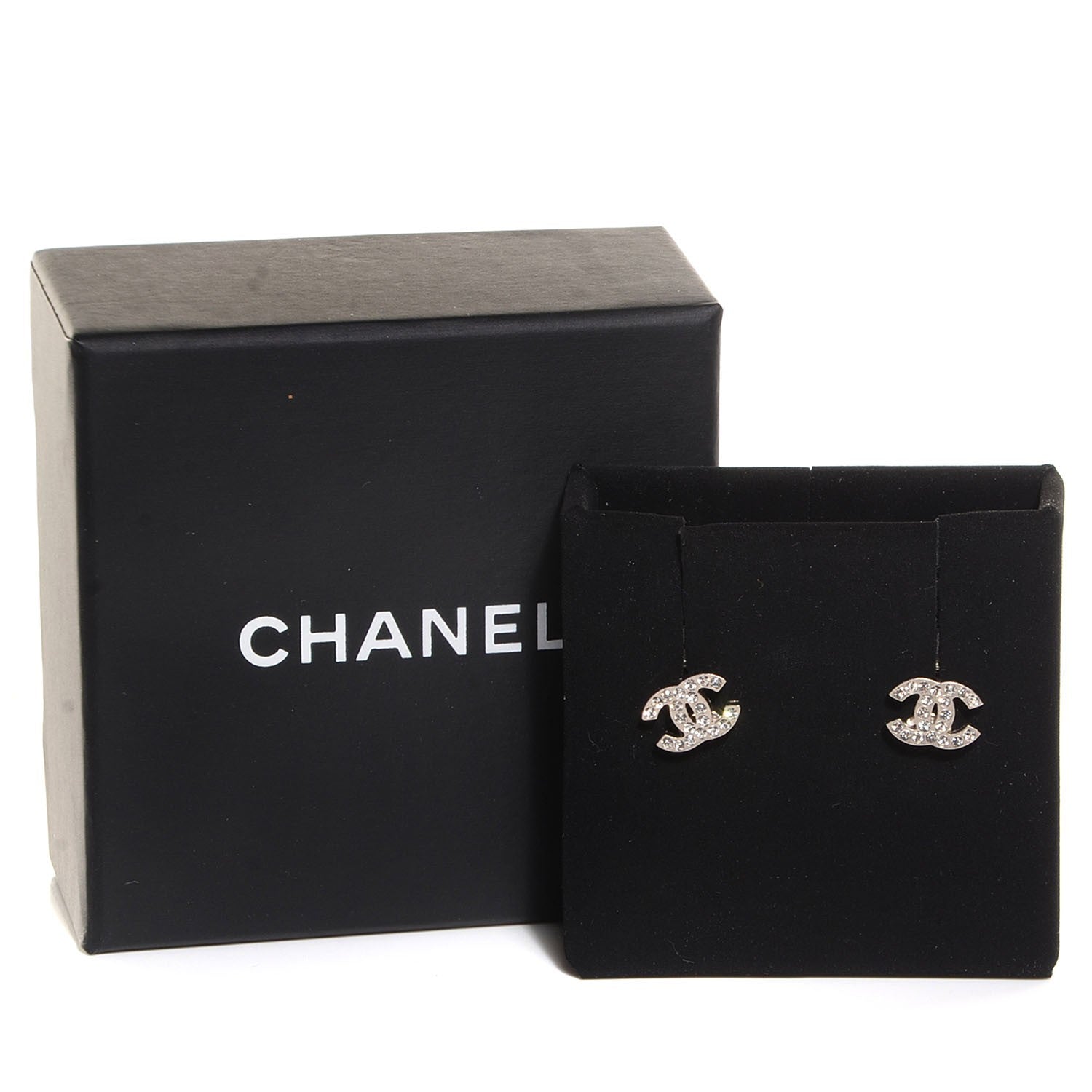 Chanel Crystal CC Earrings Silver 5 of 5