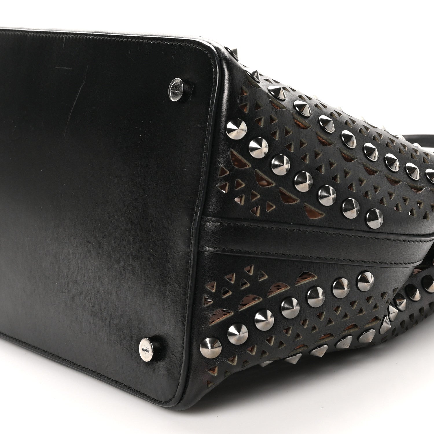 Alaia Calfskin Laser Cut Studded Mina 32 Tote Tote Black 10 of 12