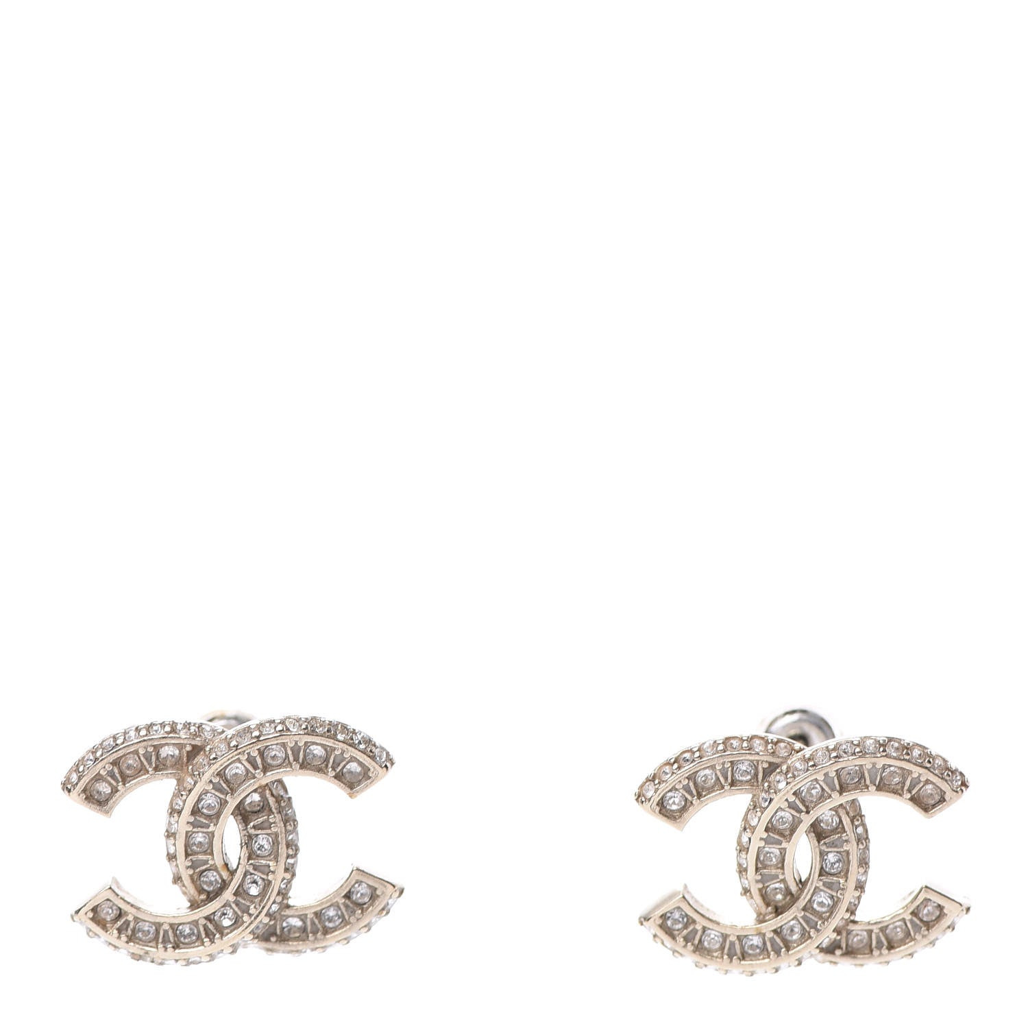 Chanel Crystal Timeless CC Earrings Light Gold 1 of 6