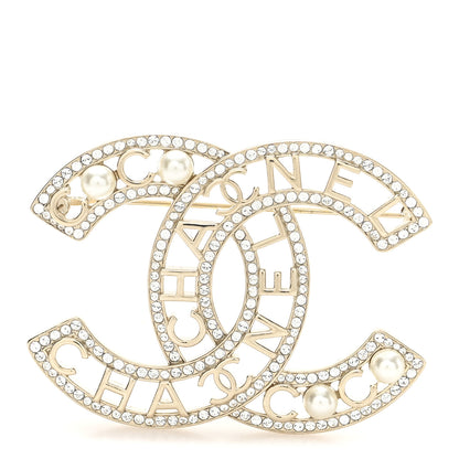 Chanel Crystal Pearl Coco CC Logo Brooch Gold 1 of 3