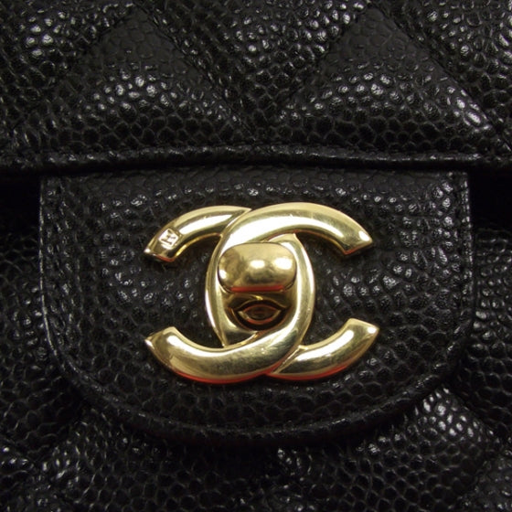 Caviar Quilted Medium Double Flap Black