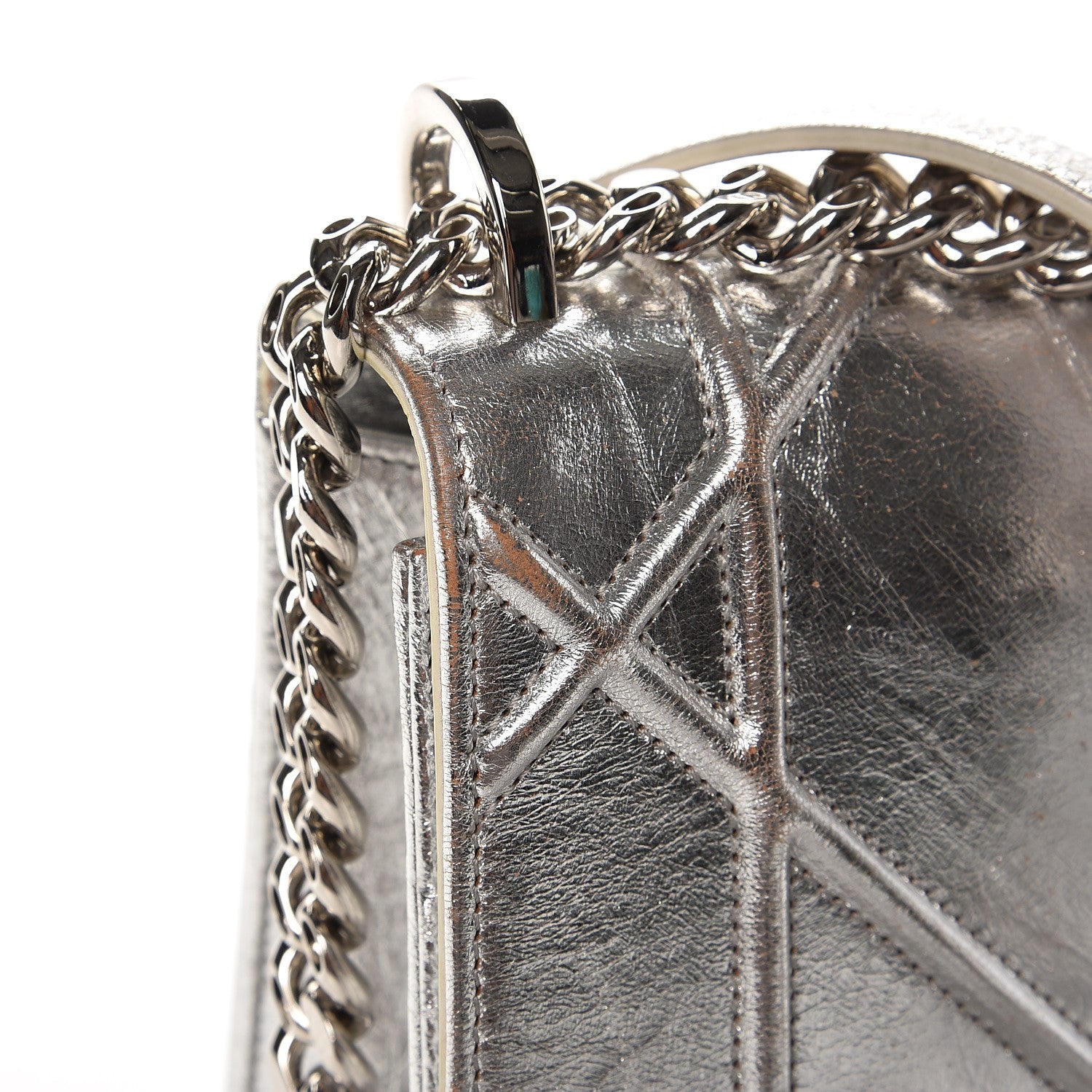 Christian Dior Metallic Crinkled Lambskin Medium Diorama Flap Bag Silver 14 of 17
