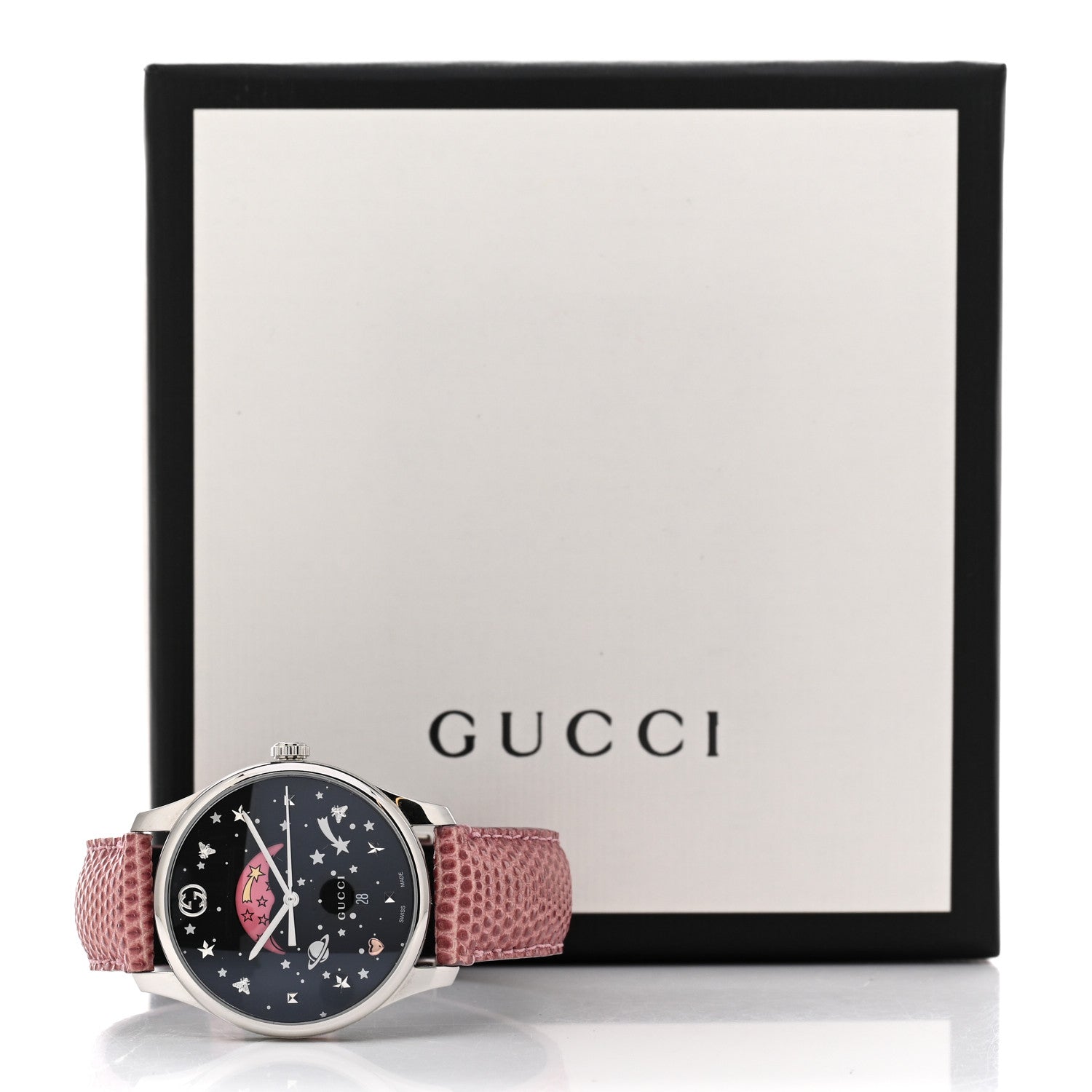 Gucci Stainless Steel Lizard 38mm G-Timeless Moonphase Star Planet Quartz Watch Black 5 of 5