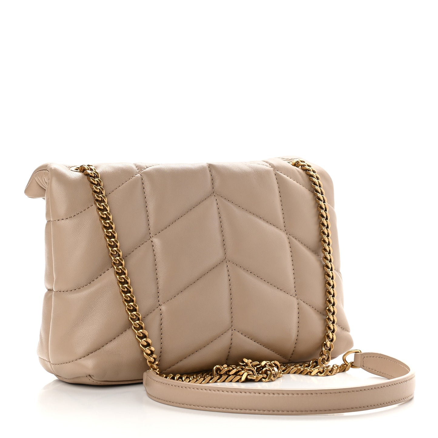 Lambskin Quilted Toy Loulou Puffer Monogram Chain Satchel Nude Powder