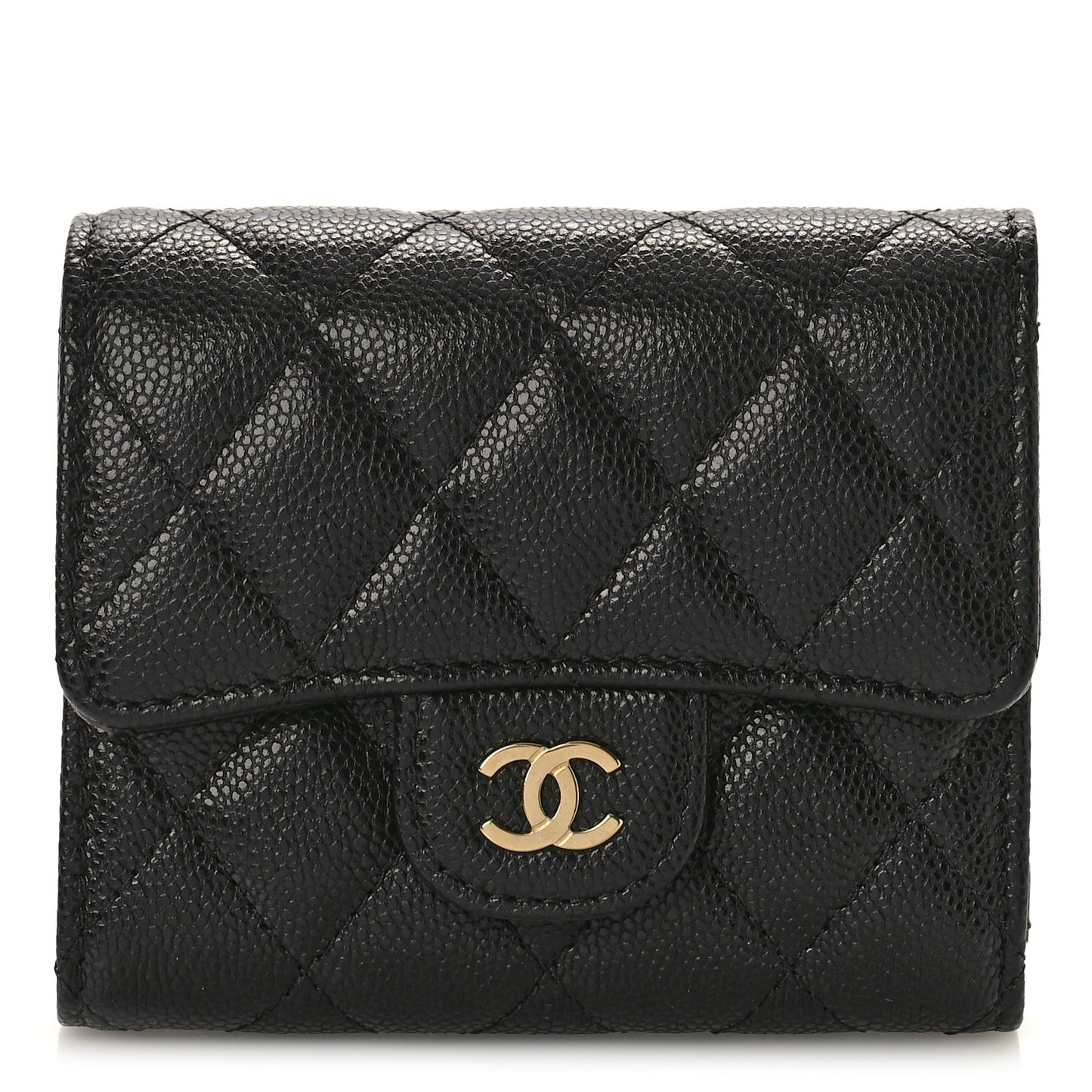 Caviar Quilted Compact Flap Wallet Black