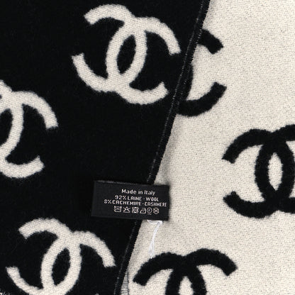 Chanel Wool Cashmere CC Scarf Black White 4 of 4
