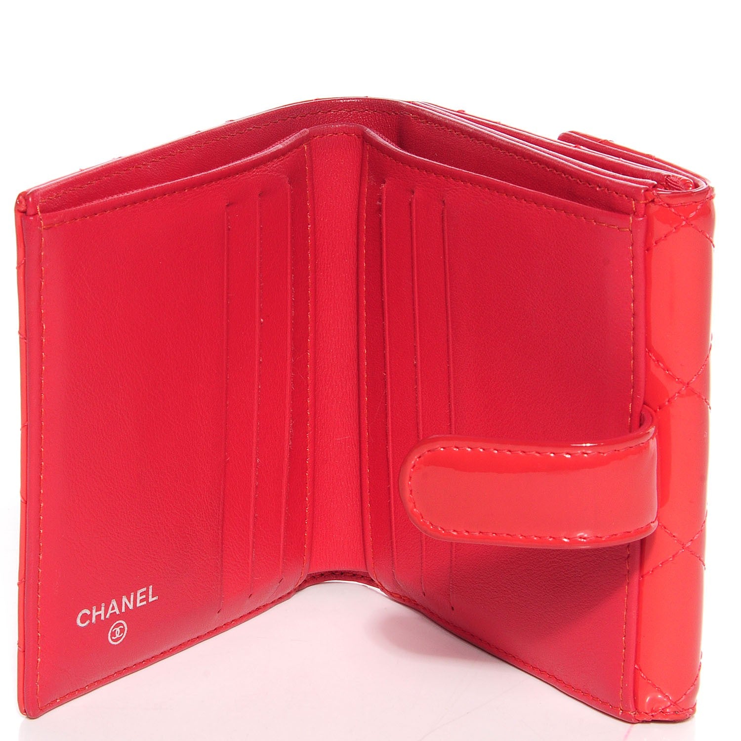 Chanel Patent Quilted CC French Wallet Dark Pink 5 of 8