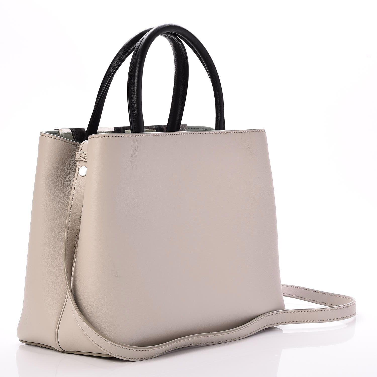 Fendi Vitello Dolce Fox Goat Bi-Color Sad Eyes Mirror Charm Petite 2Jours Tote Grigio Polvere Black 3 of 6