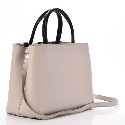 Fendi Vitello Dolce Fox Goat Bi-Color Sad Eyes Mirror Charm Petite 2Jours Tote Grigio Polvere Black 3 of 6