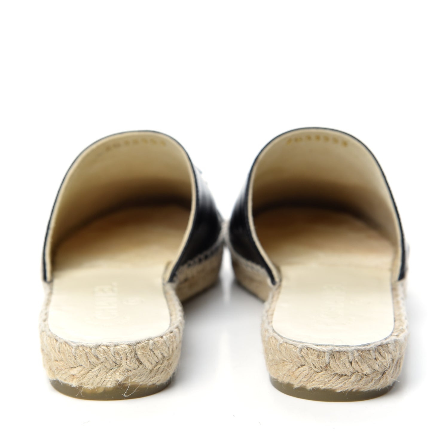 Iridescent Goatskin Patent CC Espadrille Mules 36 Black