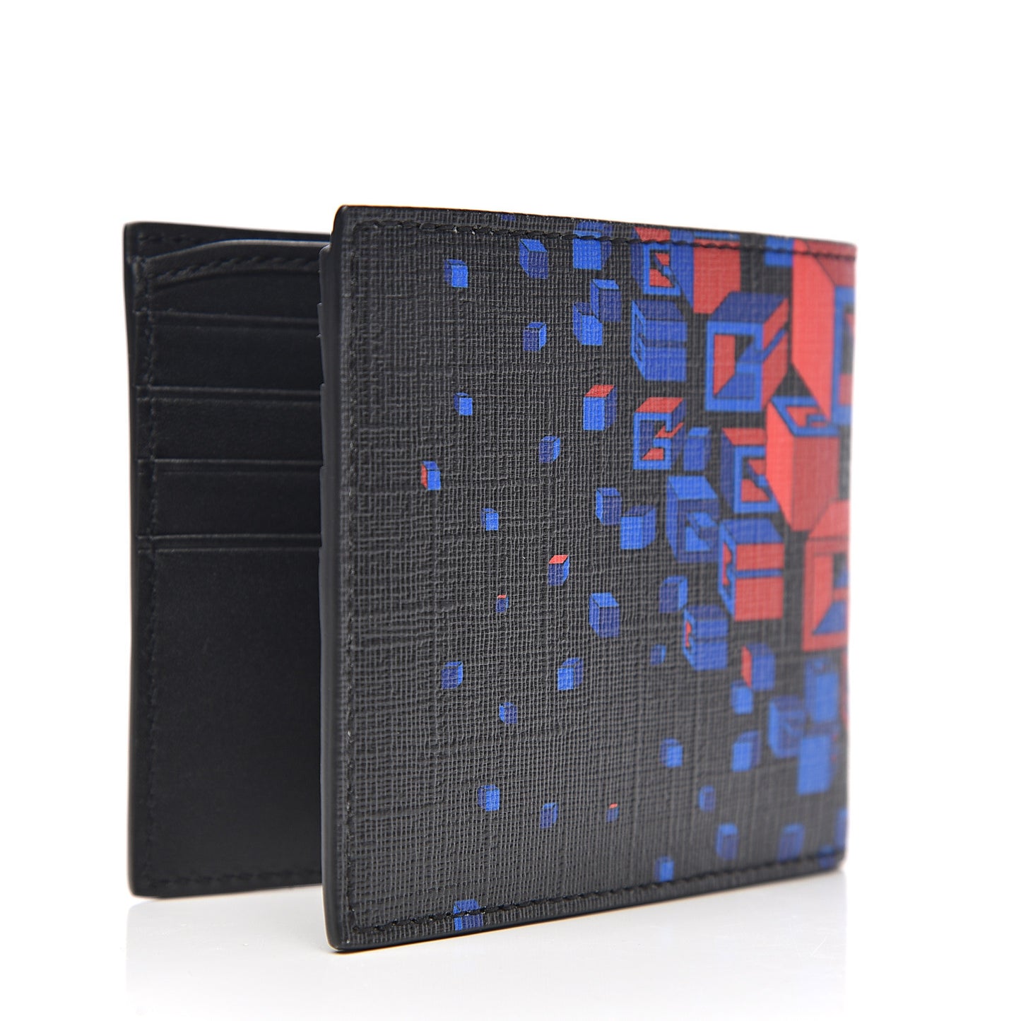 Calfskin Square G Space Print Bi-Fold Wallet Black