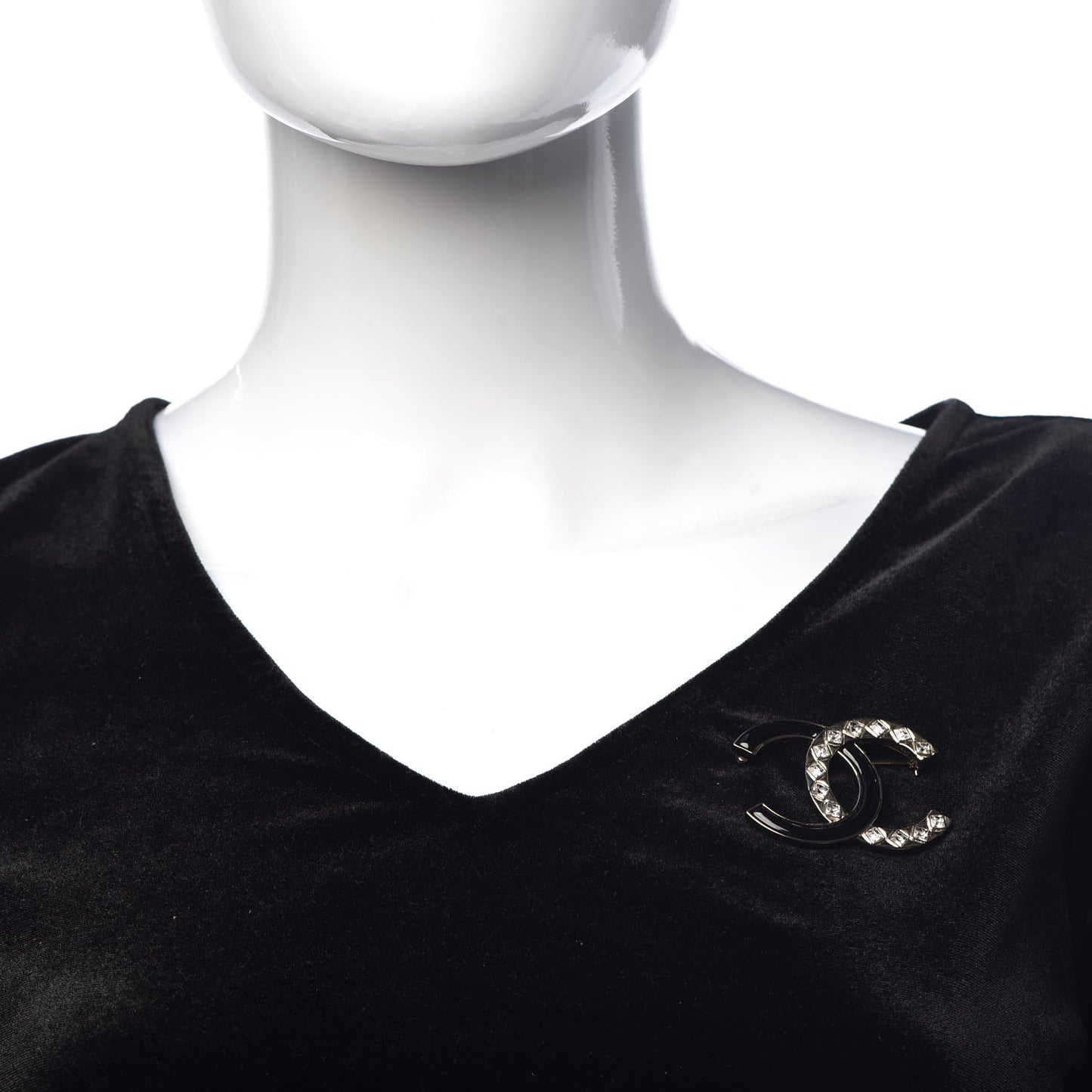 Enamel Crystal CC Brooch Gold Black