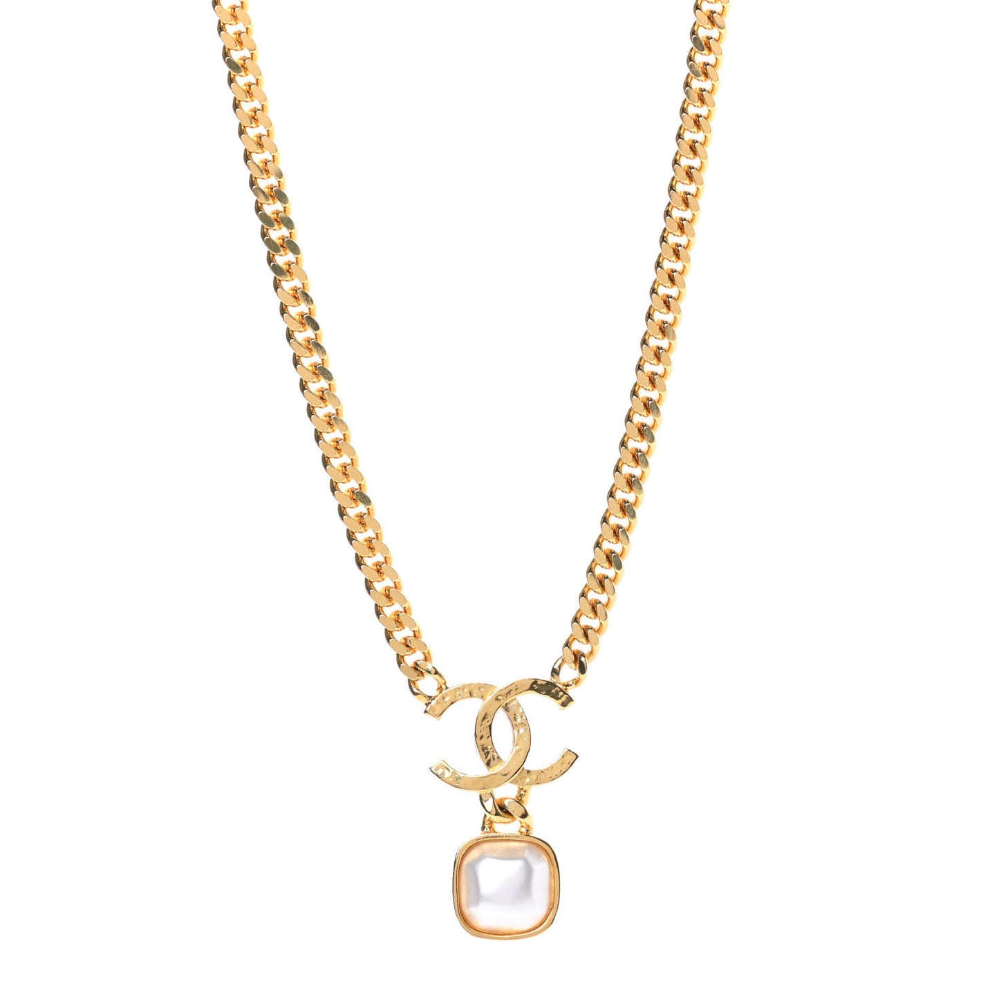Metal Pearl Natural Stones CC Necklace Gold