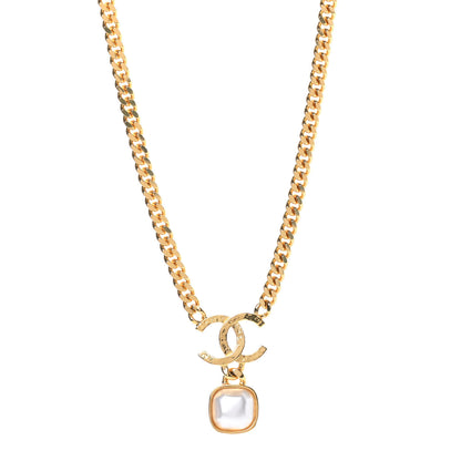 Chanel Metal Pearl Natural Stones CC Necklace Gold 1 of 5