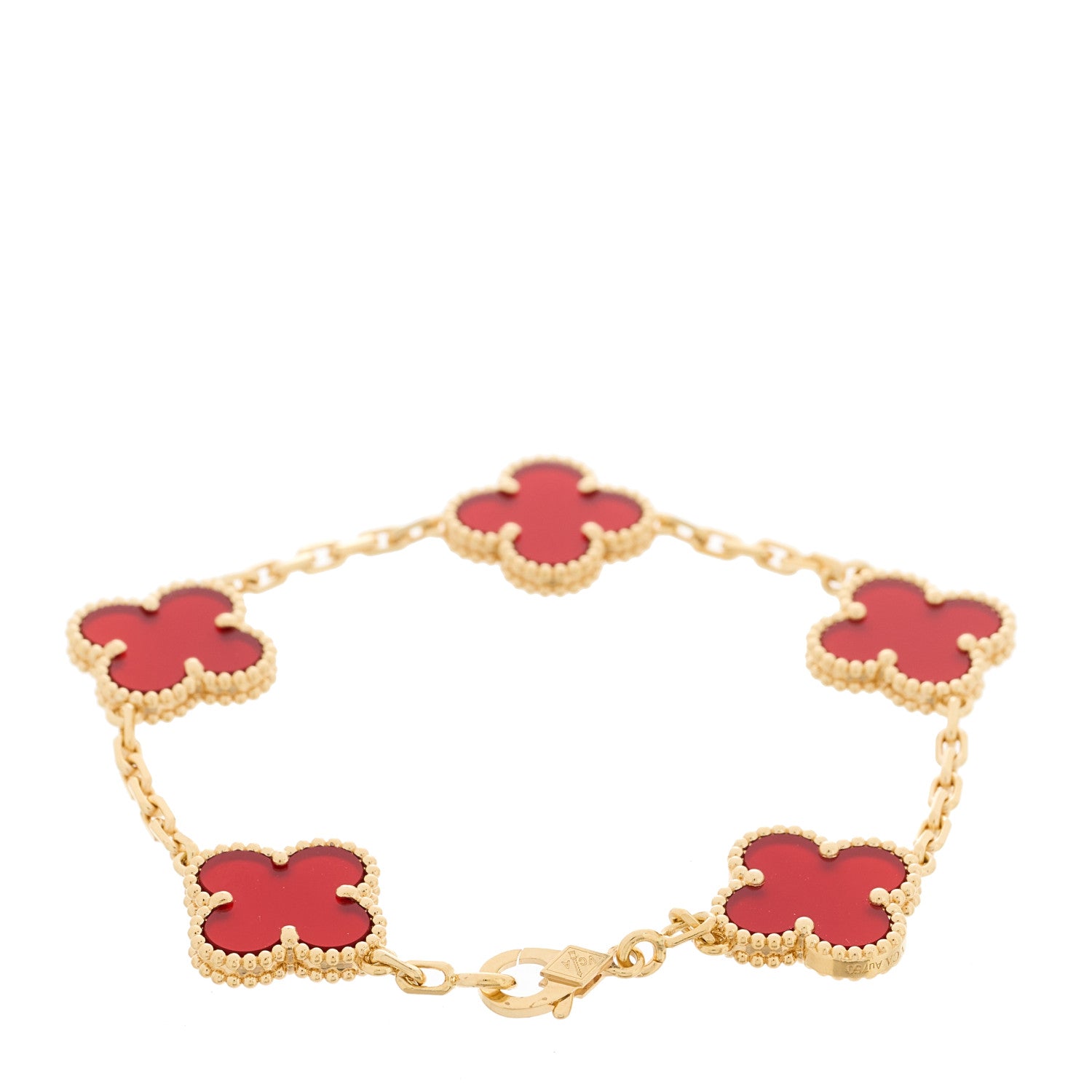 Van Cleef & Arpels 18K Yellow Gold Carnelian 5 Motifs Vintage Alhambra Bracelet 3 of 6