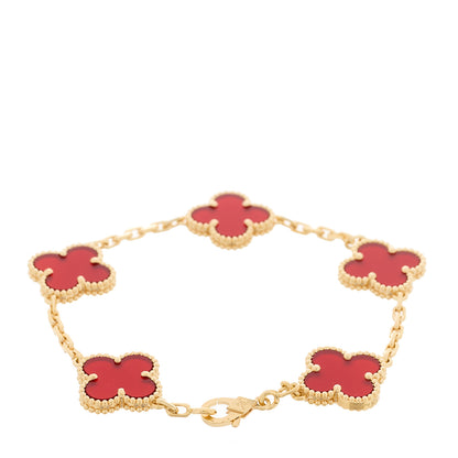 Van Cleef & Arpels 18K Yellow Gold Carnelian 5 Motifs Vintage Alhambra Bracelet 3 of 6