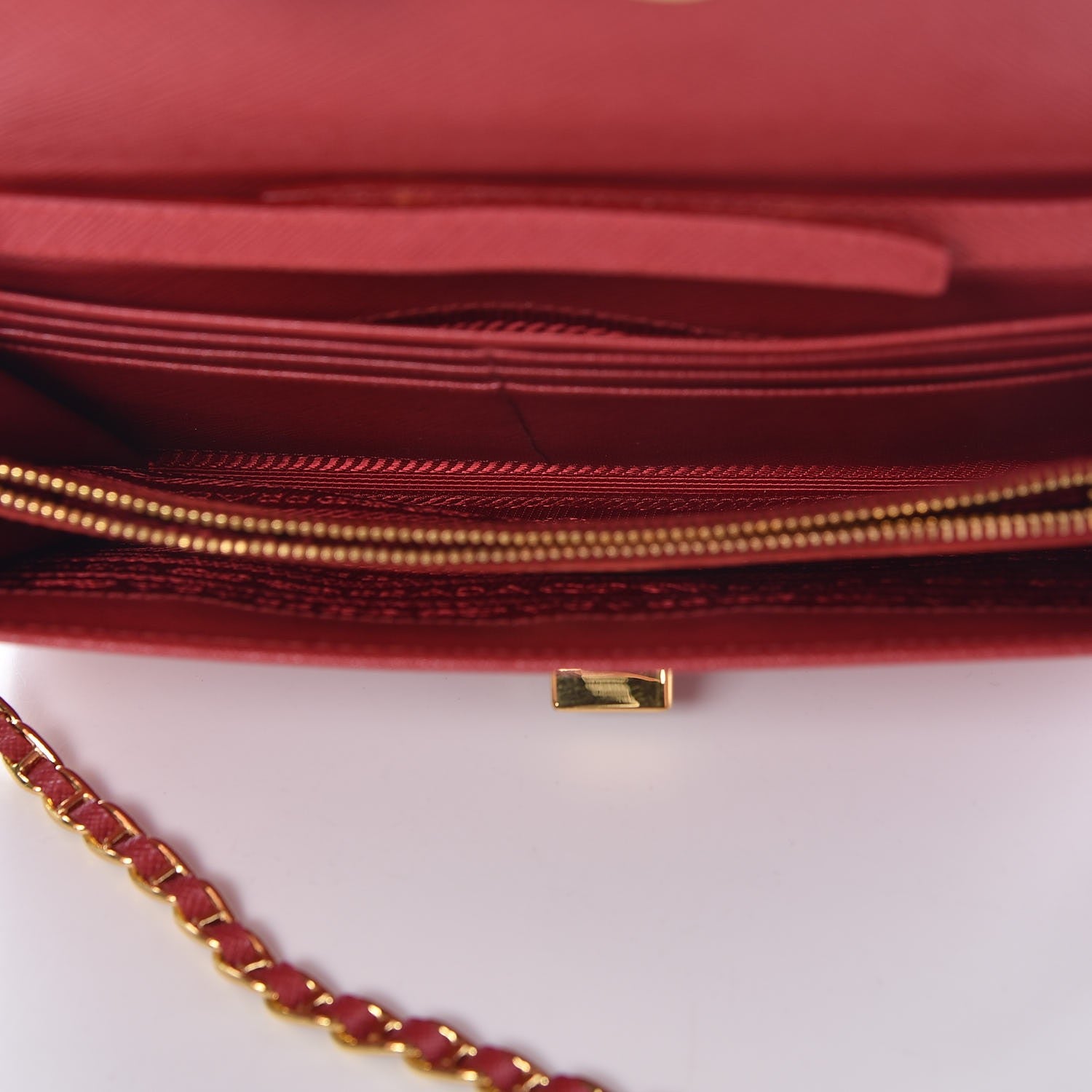 Prada Saffiano Heart Chain Wallet Fuoco 5 of 9