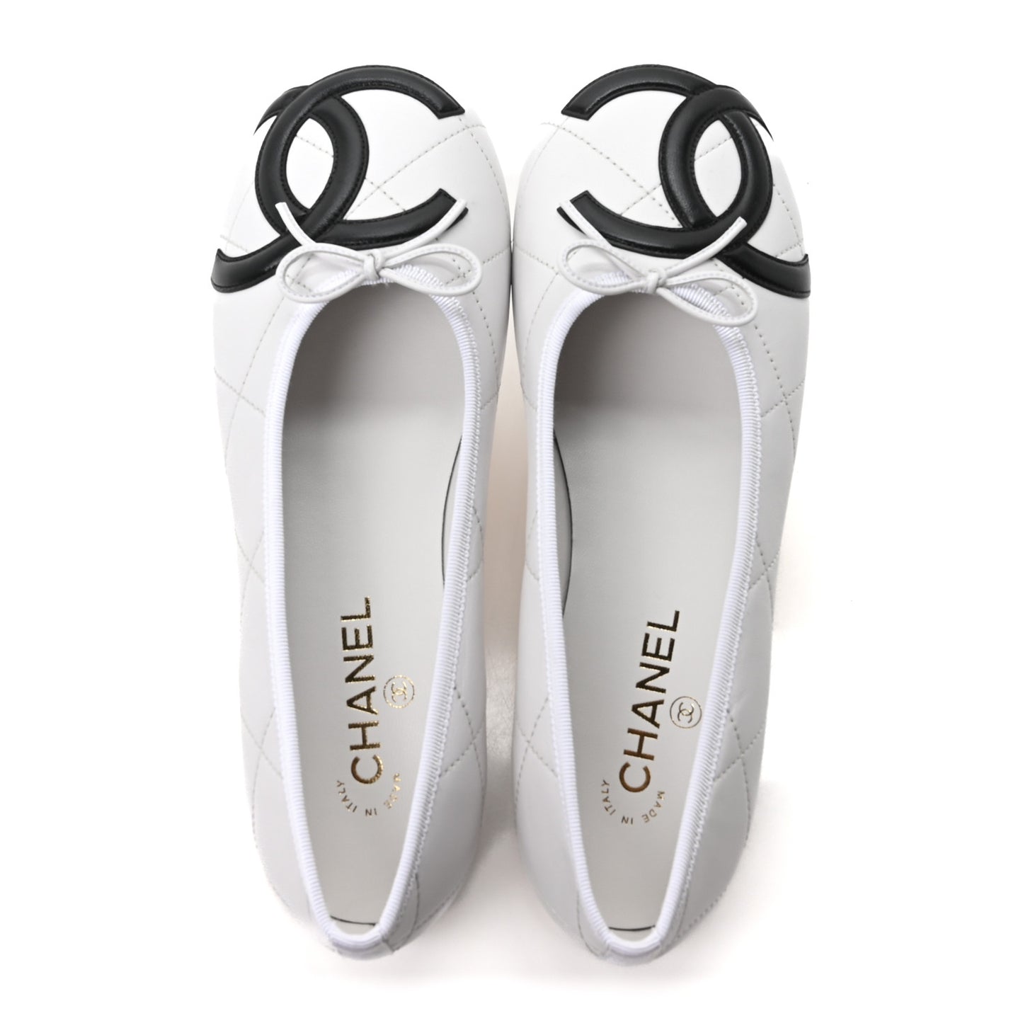 Lambskin Quilted CC Cambon Ballet Flats 41 White Black