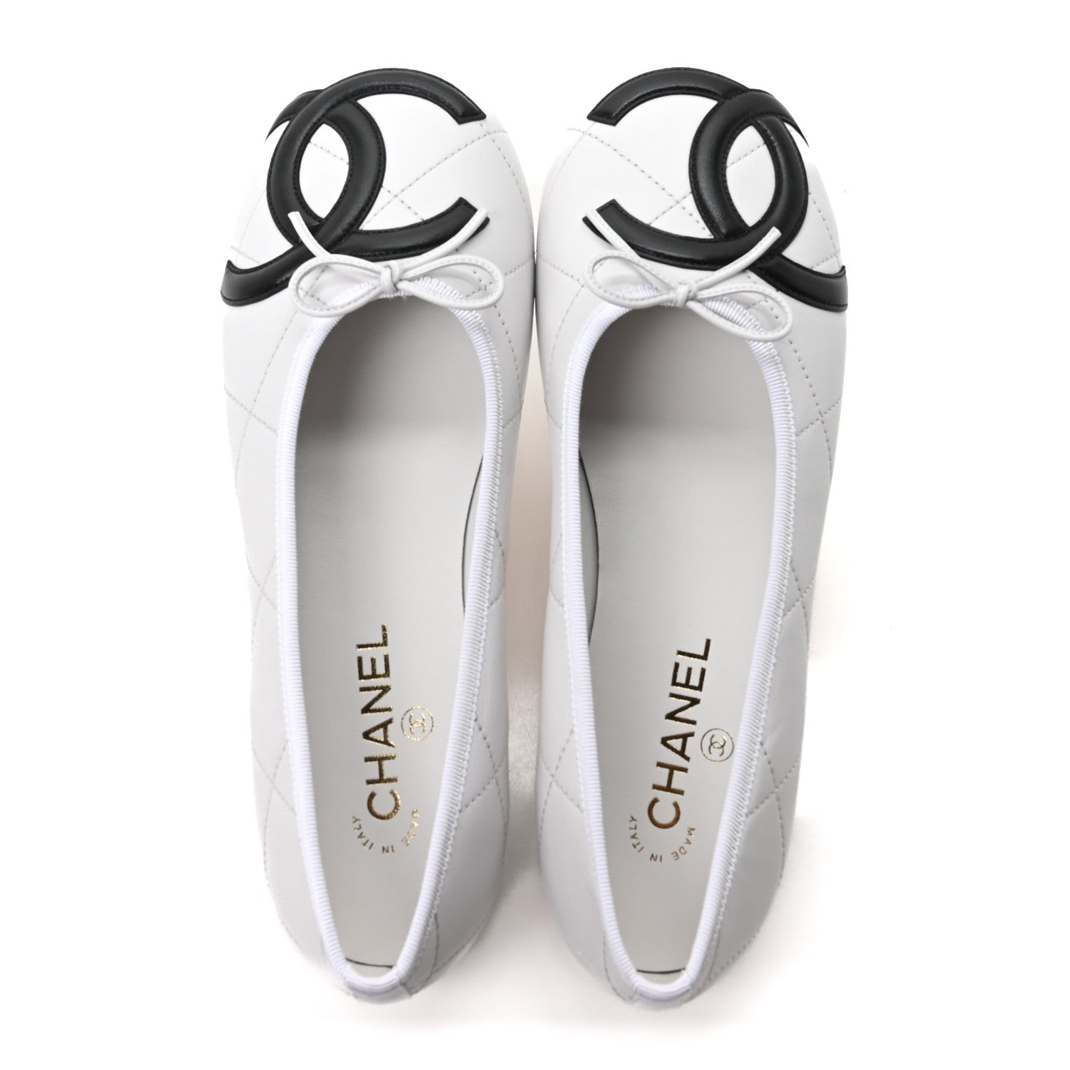 Chanel Lambskin Quilted CC Cambon Ballet Flats 41 White Black 2 of 10