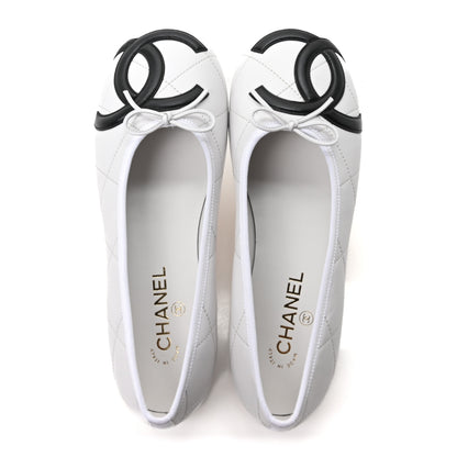 Chanel Lambskin Quilted CC Cambon Ballet Flats 41 White Black 2 of 10