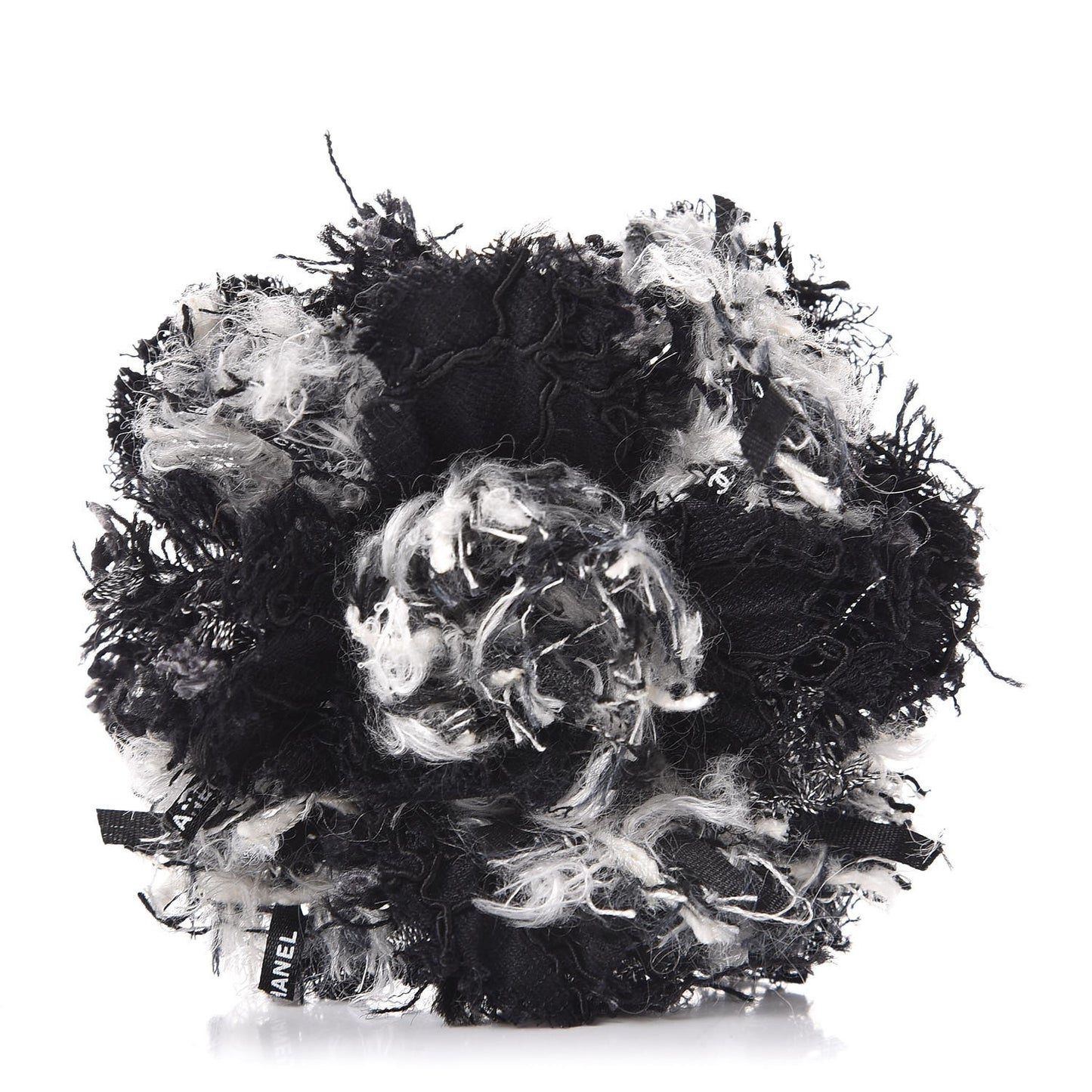 Tweed Camellia Brooch Black White