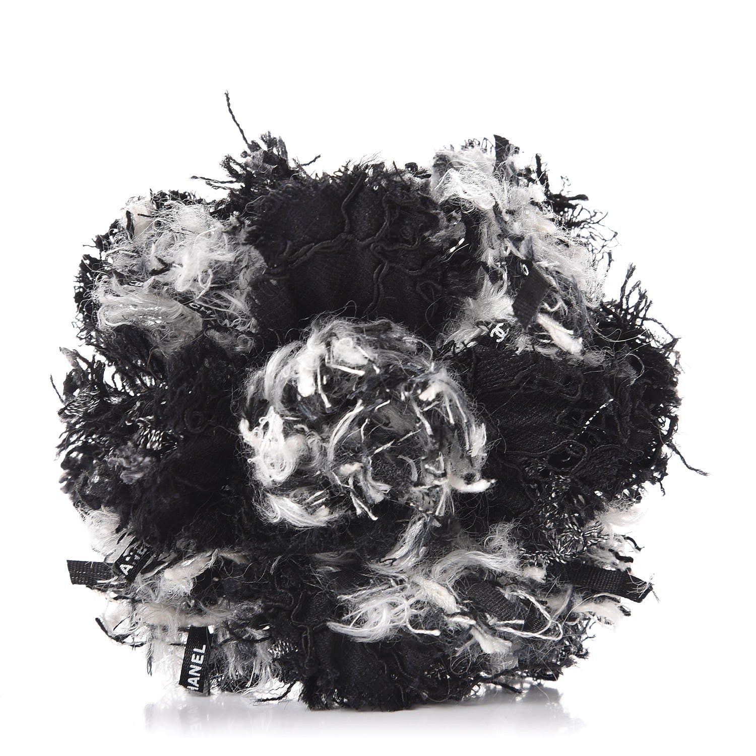 Chanel Tweed Camellia Brooch Black White 1 of 4