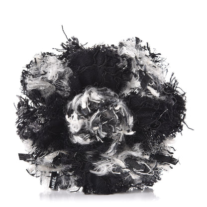 Chanel Tweed Camellia Brooch Black White 1 of 4