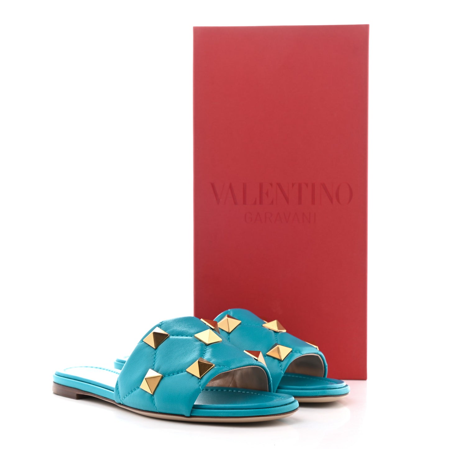 Nappa Roman Stud Flat Slide Sandals 36 Sky Fall