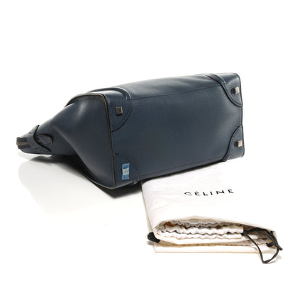 Celine Drummed Calfskin Mini Luggage Navy Blue 5 of 8