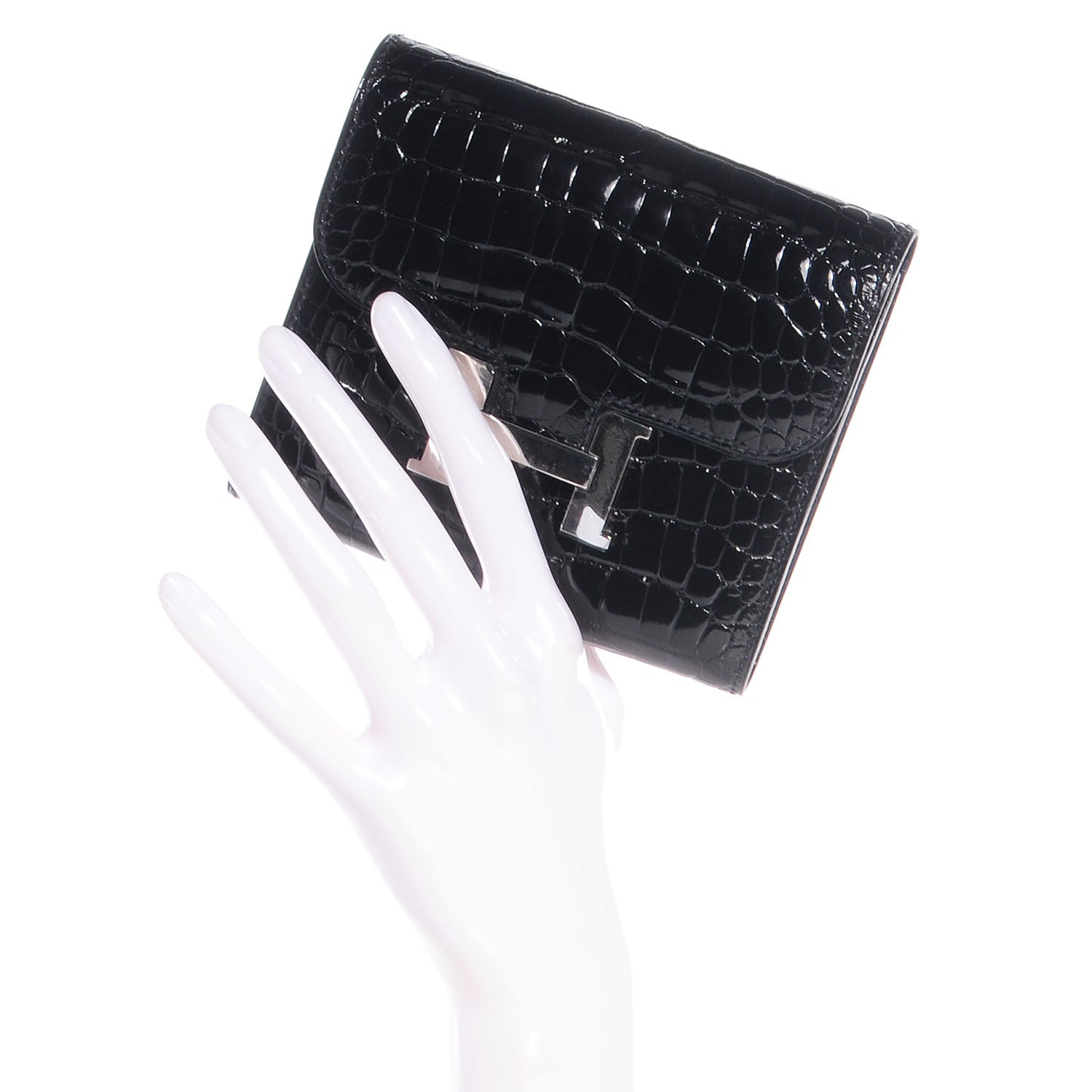 Hermes Shiny Alligator Constance Short Wallet Black 2 of 11