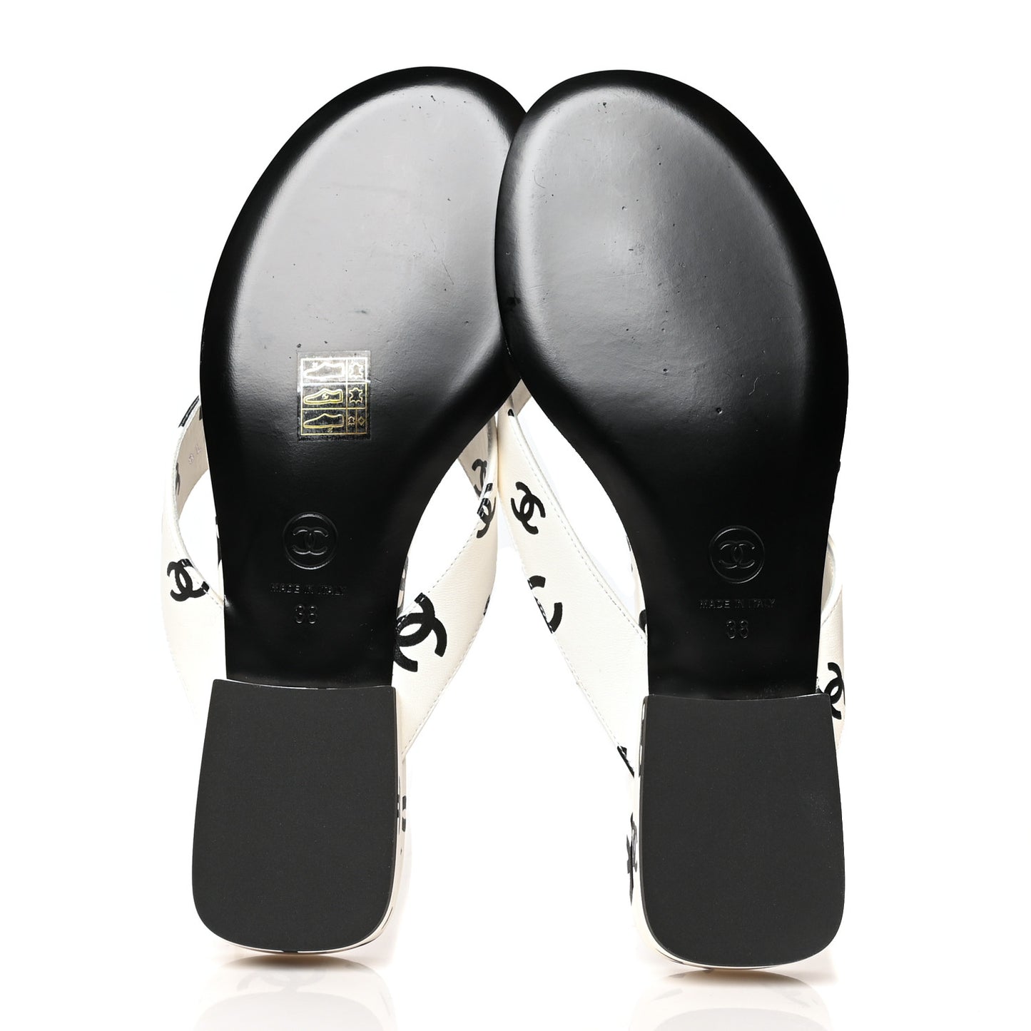Lambskin Printed CC Thong Sandals 38 White Black